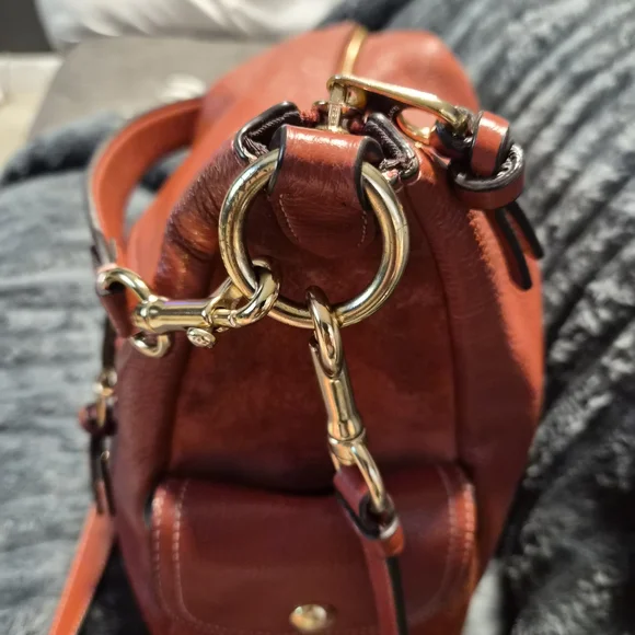 COACH C1522 Pennie Shoulder Bag Mixed Leather Suede Burnt Orange Rust Hobo - Picture 5 of 16